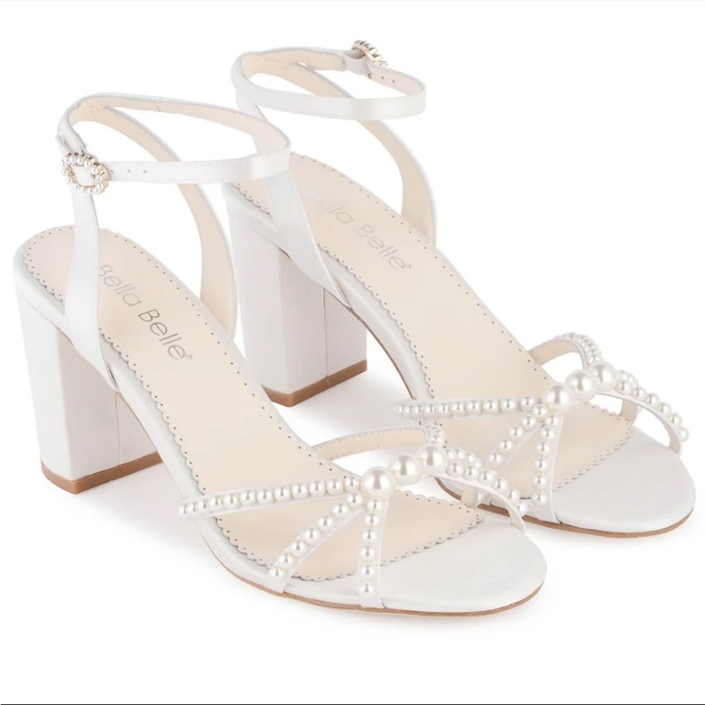 Bella Belle Lilia pearl detail bridal shoes, 3 in. block heel size 10. NWT
